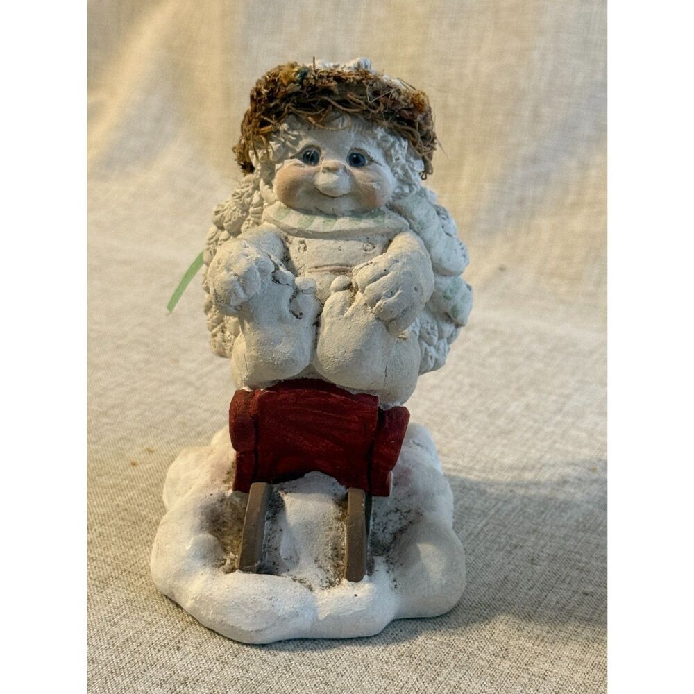 Cherub Figurine "Sleigh Ride" Dreamsicle Collectibles Signed Kristin, VTG